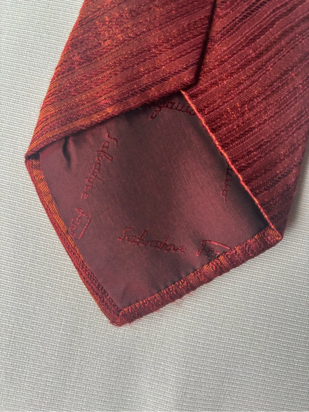 Salvatore Ferragamo Men's Red and Orange Striped Silk Tie - Classic Formal